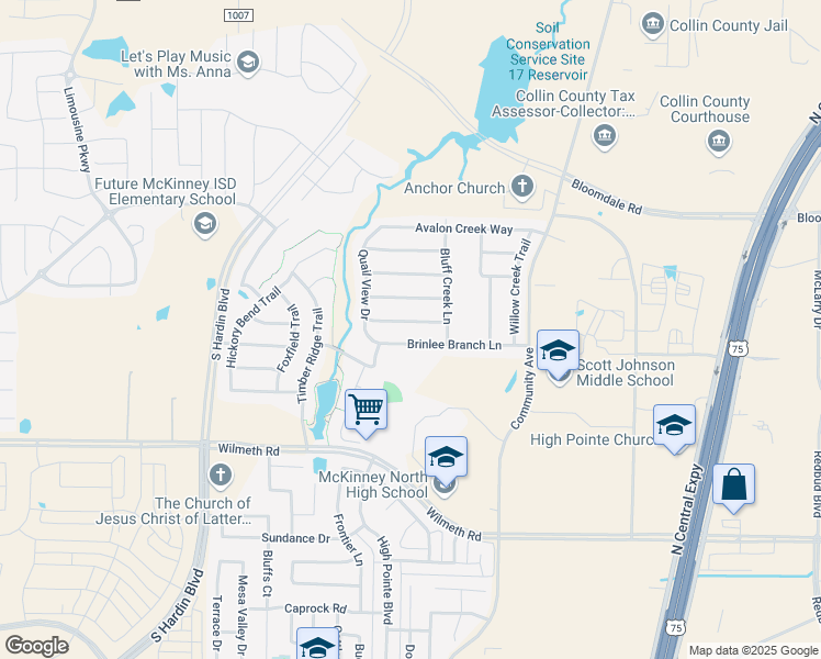 map of restaurants, bars, coffee shops, grocery stores, and more near 2529 Timberbrook Trail in McKinney