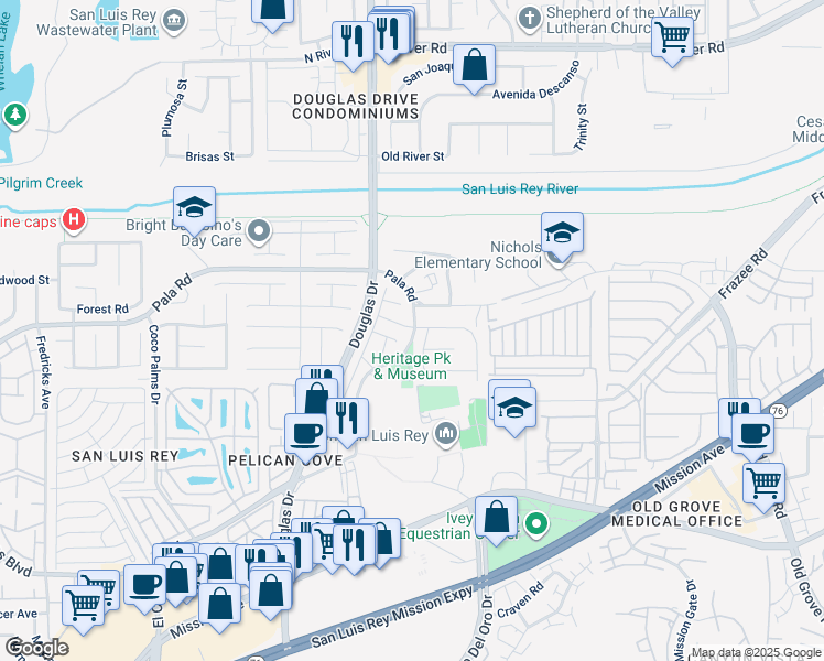 map of restaurants, bars, coffee shops, grocery stores, and more near 331 Via Serra in Oceanside