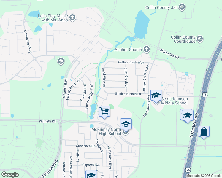 map of restaurants, bars, coffee shops, grocery stores, and more near 2545 Timberbrook Trail in McKinney