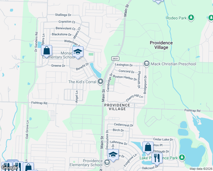 map of restaurants, bars, coffee shops, grocery stores, and more near 1725 Cambridge Drive in Aubrey