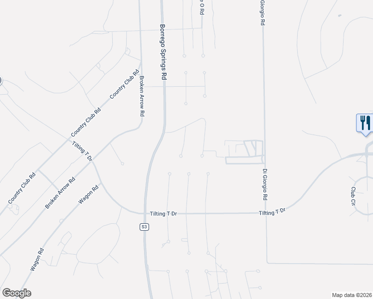 map of restaurants, bars, coffee shops, grocery stores, and more near Frying Pan Road in Borrego Springs
