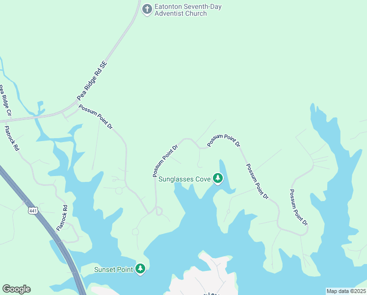 map of restaurants, bars, coffee shops, grocery stores, and more near 222 Possum Point Drive in Eatonton