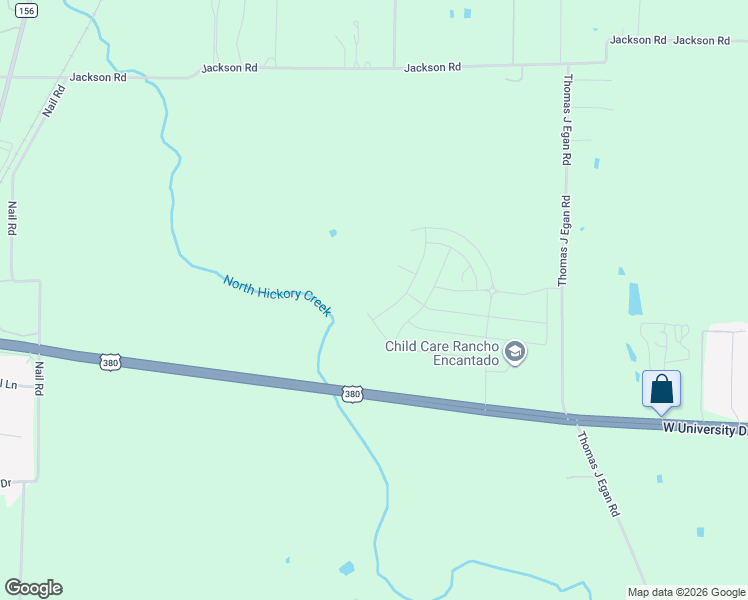 map of restaurants, bars, coffee shops, grocery stores, and more near West University Drive in Krum