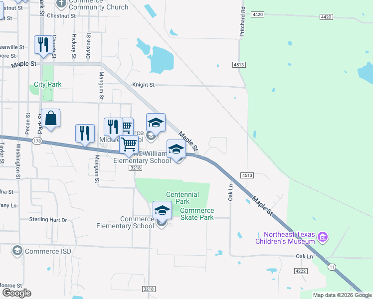 map of restaurants, bars, coffee shops, grocery stores, and more near 500 Culver Street in Commerce