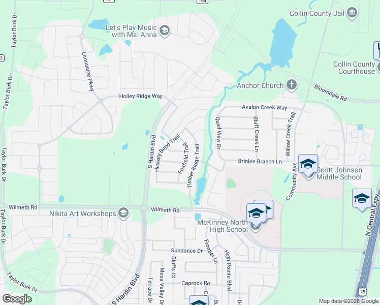 map of restaurants, bars, coffee shops, grocery stores, and more near 3317 Timber Ridge Trail in McKinney