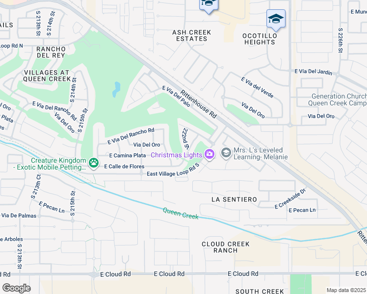 map of restaurants, bars, coffee shops, grocery stores, and more near 23382 South 222nd Street in Queen Creek