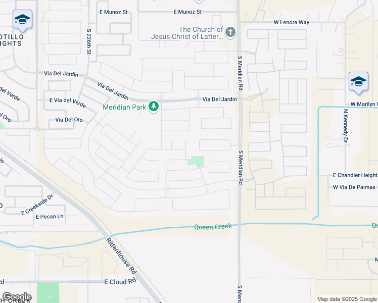 map of restaurants, bars, coffee shops, grocery stores, and more near 23020 East Calle Luna in Queen Creek