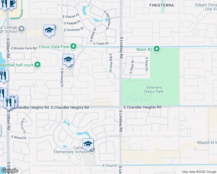 map of restaurants, bars, coffee shops, grocery stores, and more near 3923 East San Carlos Place in Chandler