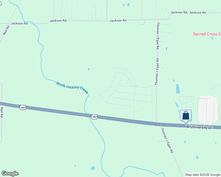 map of restaurants, bars, coffee shops, grocery stores, and more near West University Drive in Krum