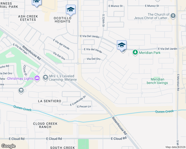 map of restaurants, bars, coffee shops, grocery stores, and more near 22547 Via Del Palo in Queen Creek