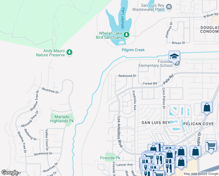 map of restaurants, bars, coffee shops, grocery stores, and more near 740 Kingbird Loop in Oceanside