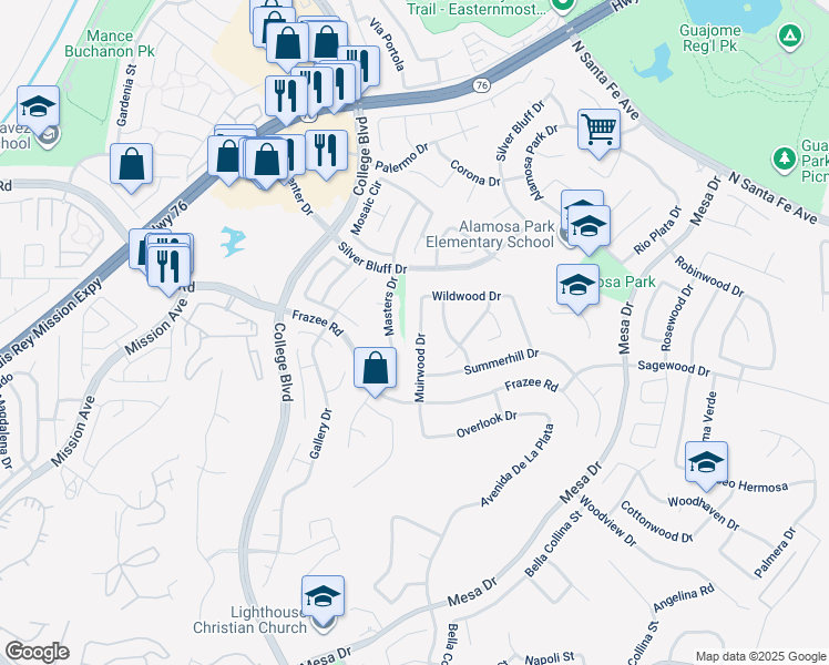 map of restaurants, bars, coffee shops, grocery stores, and more near 858 Masters Drive in Oceanside