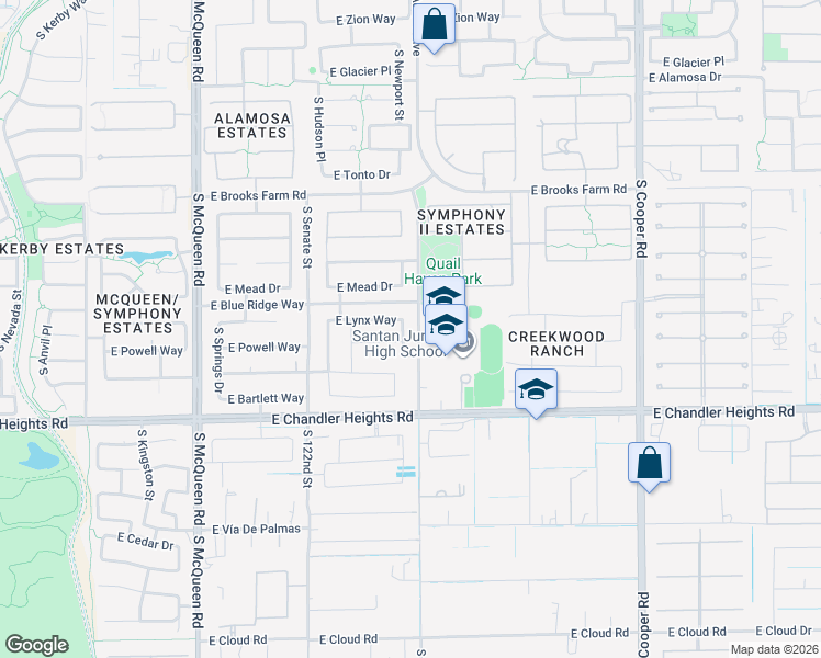 map of restaurants, bars, coffee shops, grocery stores, and more near 4793 South Newport Place in Chandler