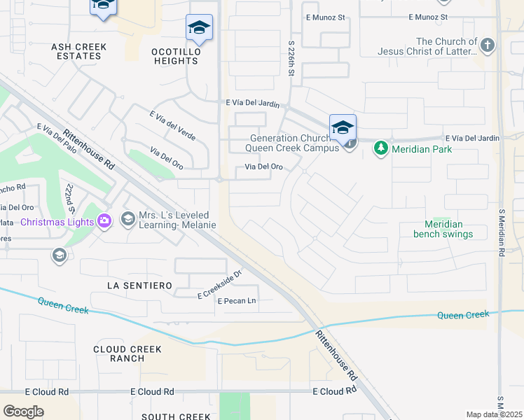 map of restaurants, bars, coffee shops, grocery stores, and more near 22533 East Camina Plata in Queen Creek
