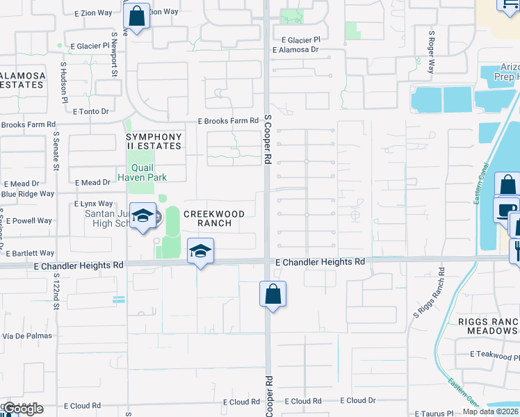 map of restaurants, bars, coffee shops, grocery stores, and more near 4771 South Soho Lane in Chandler