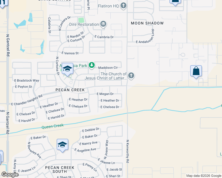 map of restaurants, bars, coffee shops, grocery stores, and more near 39329 North Laura Avenue in San Tan Valley