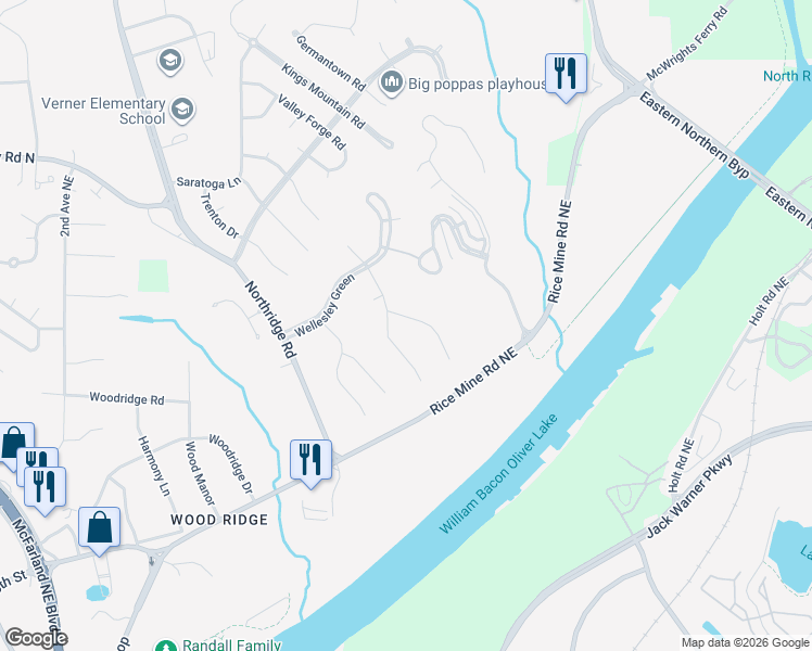 map of restaurants, bars, coffee shops, grocery stores, and more near 2201 Westminster Lane in Tuscaloosa