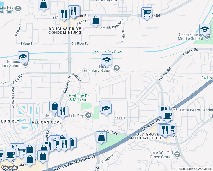 map of restaurants, bars, coffee shops, grocery stores, and more near 326 Killdeer Lane in Oceanside