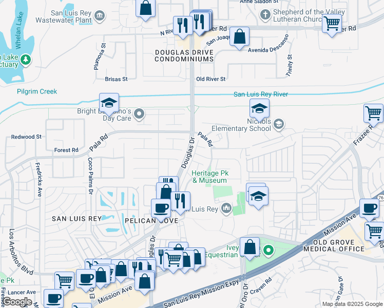 map of restaurants, bars, coffee shops, grocery stores, and more near 385 Franciscan Way in Oceanside