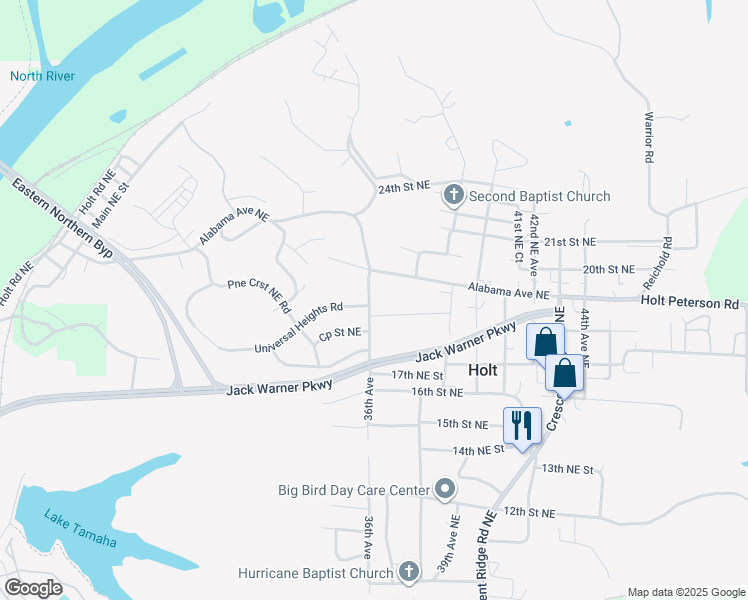 map of restaurants, bars, coffee shops, grocery stores, and more near 1901 36th Avenue in Tuscaloosa