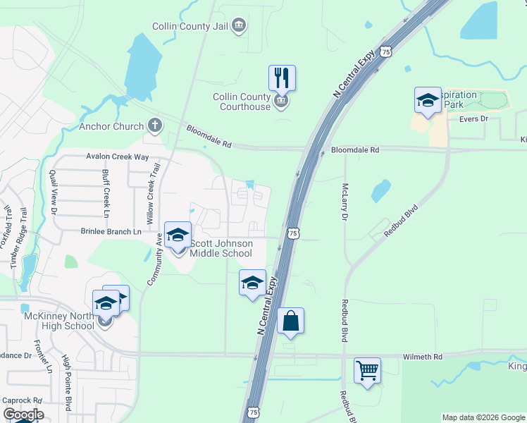 map of restaurants, bars, coffee shops, grocery stores, and more near 3501 North Central Expressway in McKinney