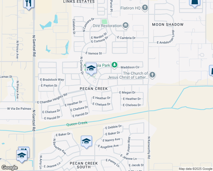 map of restaurants, bars, coffee shops, grocery stores, and more near 39364 North Parisi Circle in Queen Creek
