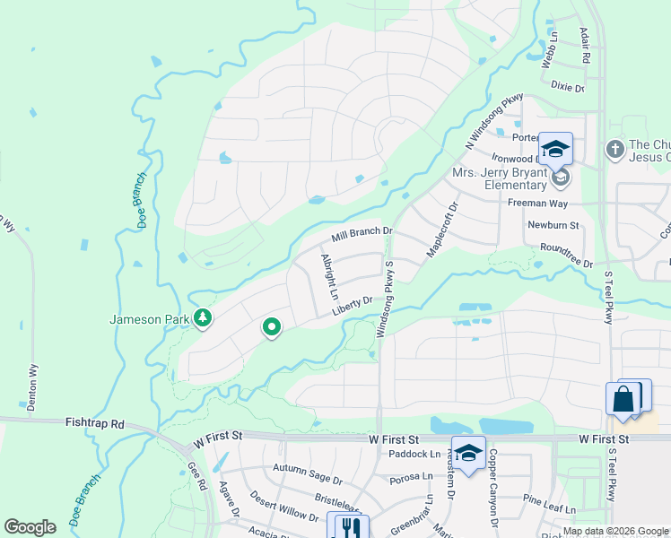map of restaurants, bars, coffee shops, grocery stores, and more near 4411 Cotton Belt Lane in Prosper