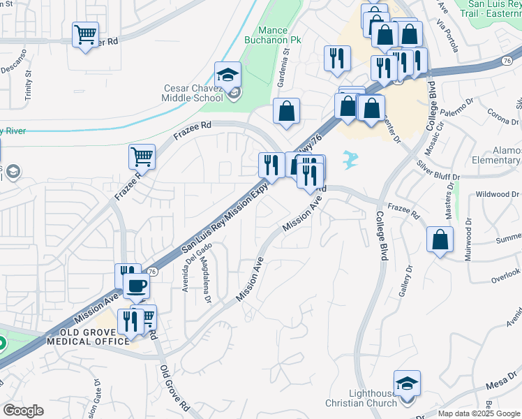 map of restaurants, bars, coffee shops, grocery stores, and more near 234 Belize Way in Oceanside