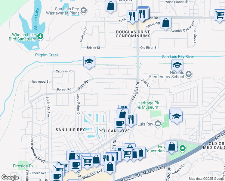 map of restaurants, bars, coffee shops, grocery stores, and more near 3925 Estancia Drive in Oceanside