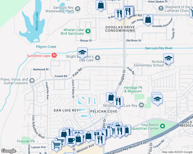 map of restaurants, bars, coffee shops, grocery stores, and more near 3912 Estancia Drive in Oceanside