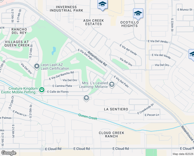 map of restaurants, bars, coffee shops, grocery stores, and more near 22280 East Via del Rancho in Queen Creek