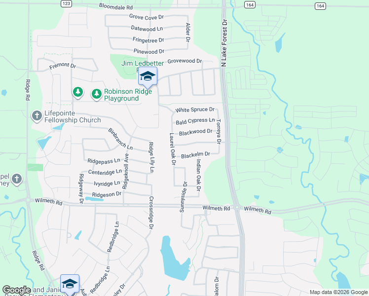 map of restaurants, bars, coffee shops, grocery stores, and more near 5200 Birchwood Drive in McKinney