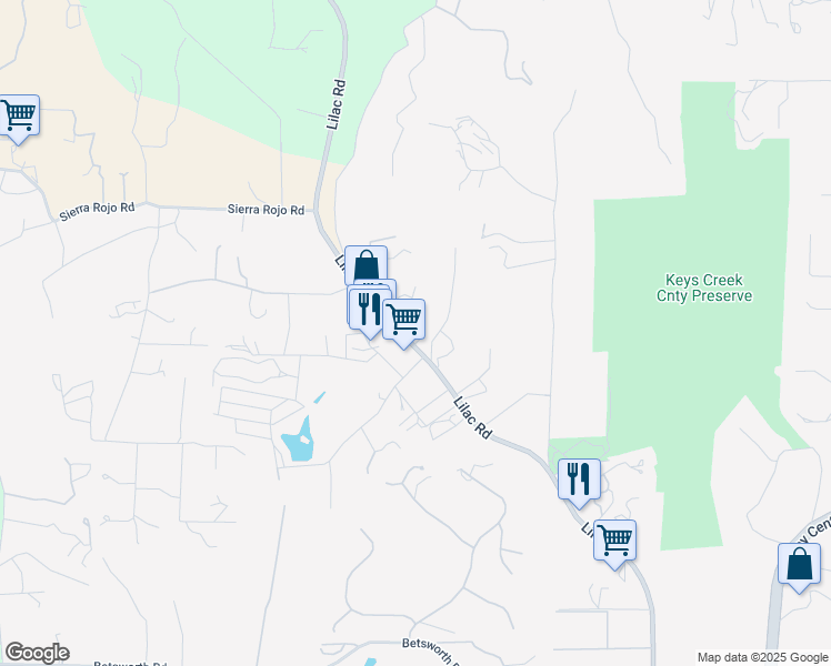 map of restaurants, bars, coffee shops, grocery stores, and more near 28915 Lilac Road in Valley Center
