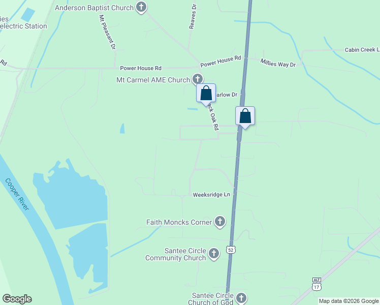 map of restaurants, bars, coffee shops, grocery stores, and more near 1029 Cornerstone Drive in Moncks Corner