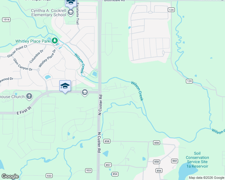 map of restaurants, bars, coffee shops, grocery stores, and more near 3550 North Custer Road in McKinney
