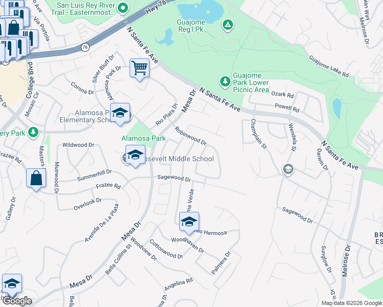 map of restaurants, bars, coffee shops, grocery stores, and more near 5245 Mandarin Drive in Oceanside
