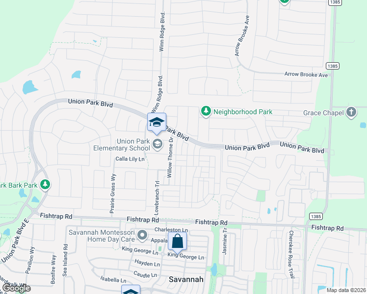 map of restaurants, bars, coffee shops, grocery stores, and more near 7309 Elm Grove Lane in Krugerville