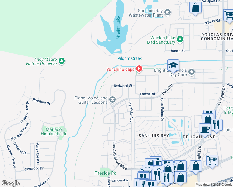 map of restaurants, bars, coffee shops, grocery stores, and more near 1515 Spruce Court in Oceanside