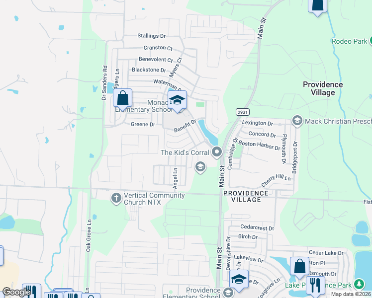 map of restaurants, bars, coffee shops, grocery stores, and more near 1741 Goodwin Drive in Aubrey