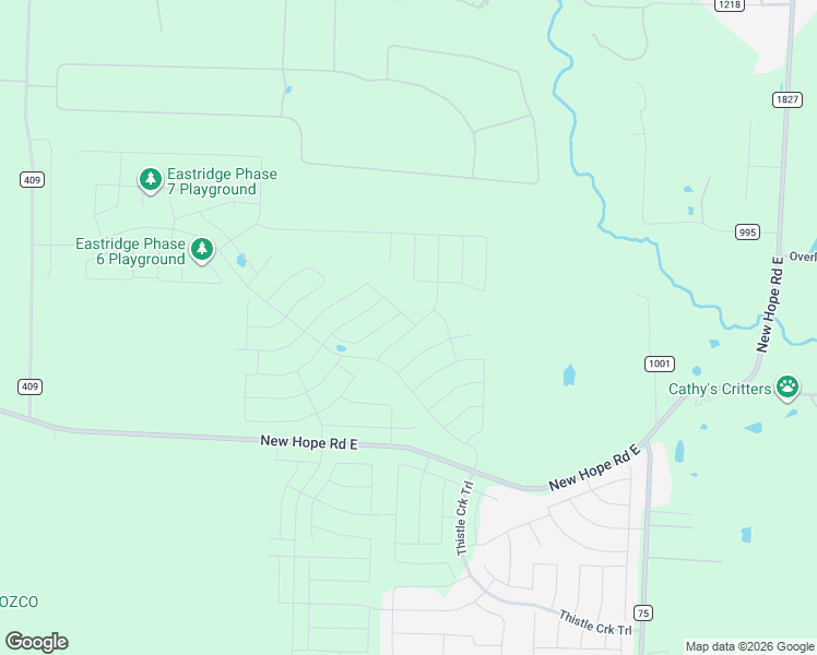 map of restaurants, bars, coffee shops, grocery stores, and more near 4556 New Hope Road East in McKinney