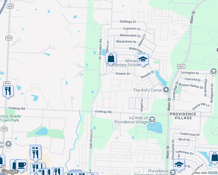 map of restaurants, bars, coffee shops, grocery stores, and more near 1707 Barberry Hill Road in Denton County