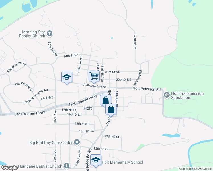 map of restaurants, bars, coffee shops, grocery stores, and more near 4204 Alabama Avenue Northeast in Tuscaloosa