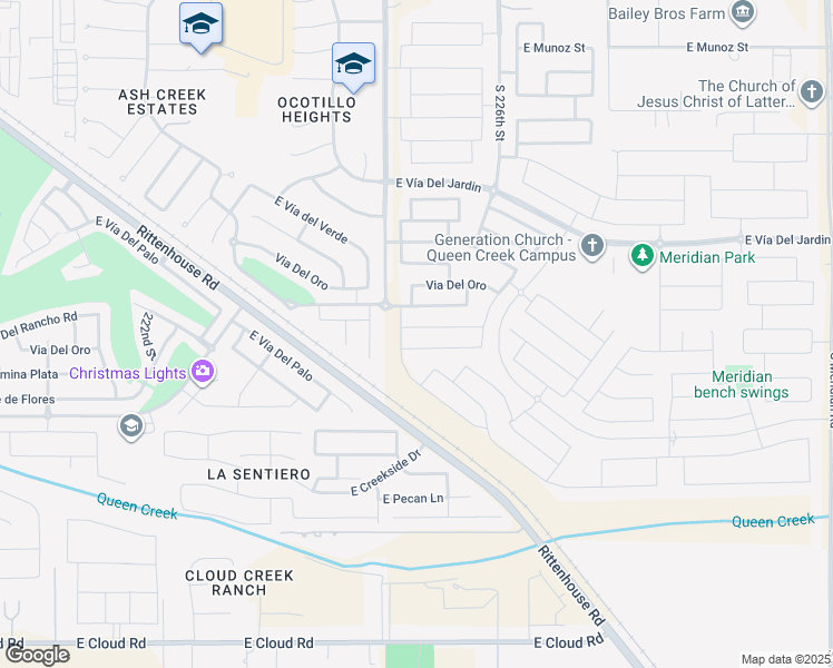 map of restaurants, bars, coffee shops, grocery stores, and more near 22461 East Camina Plata in Queen Creek