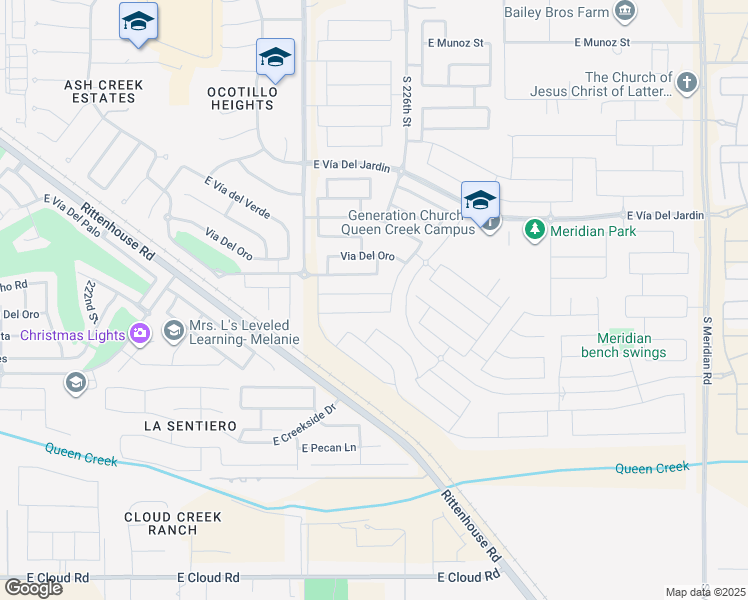 map of restaurants, bars, coffee shops, grocery stores, and more near 22533 East Camina Plata in Queen Creek