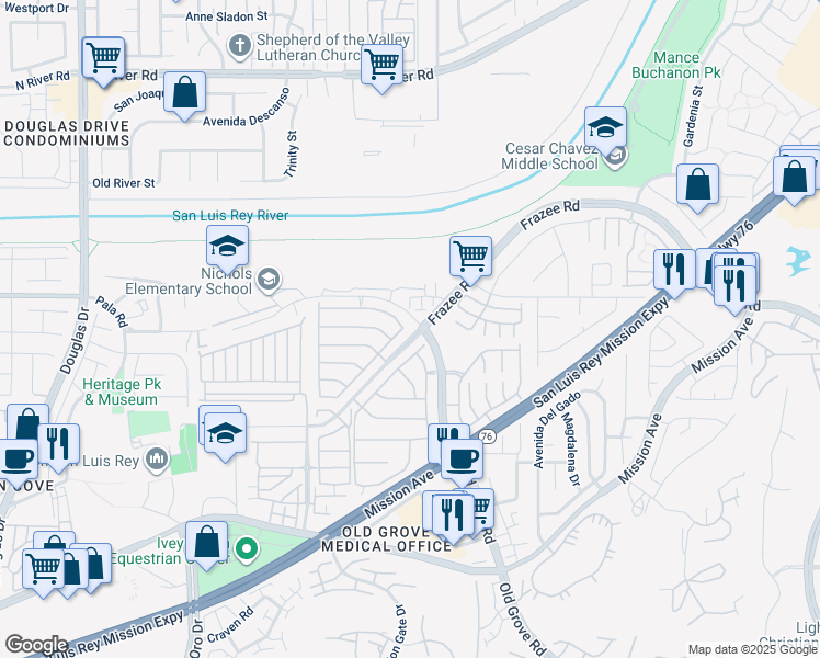 map of restaurants, bars, coffee shops, grocery stores, and more near 396 Monte Vista Way in Oceanside