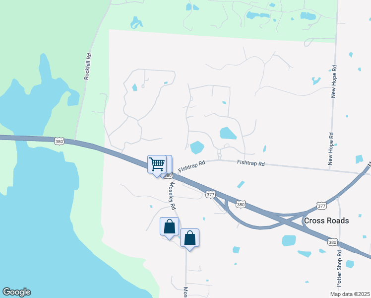 map of restaurants, bars, coffee shops, grocery stores, and more near 1265 Woodland Drive in Cross Roads