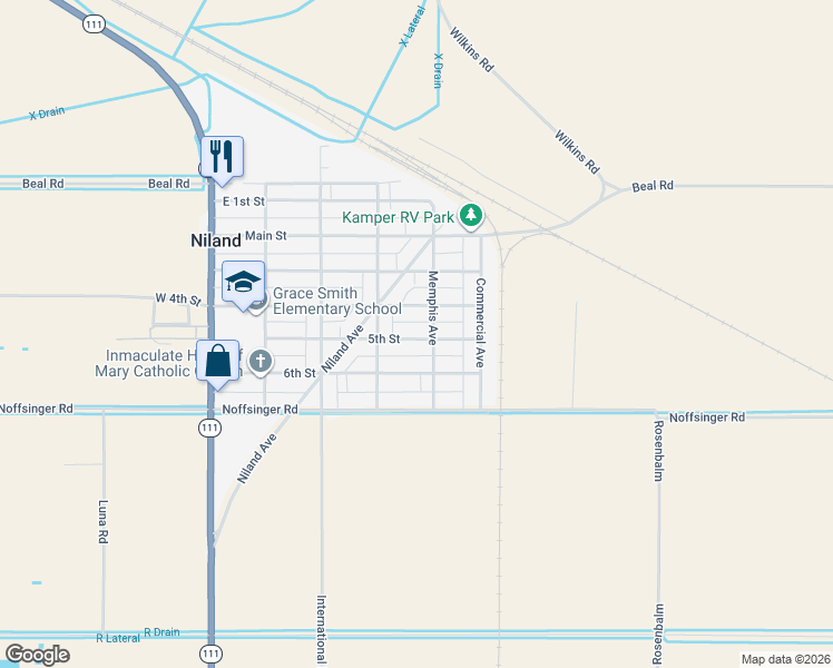 map of restaurants, bars, coffee shops, grocery stores, and more near 853 Memphis Avenue in Calipatria