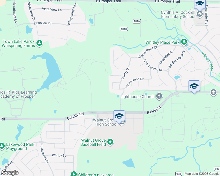 map of restaurants, bars, coffee shops, grocery stores, and more near 261 Kebler Drive in Prosper