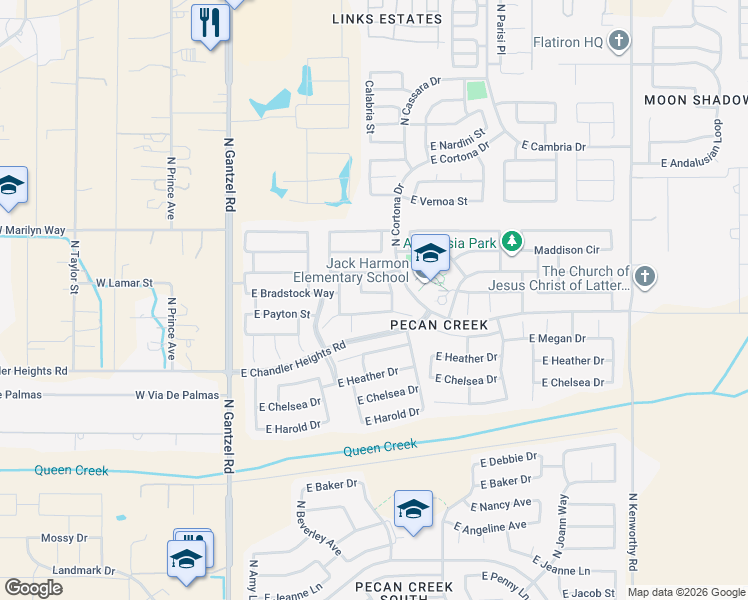 map of restaurants, bars, coffee shops, grocery stores, and more near 865 East Bradstock Way in San Tan Valley