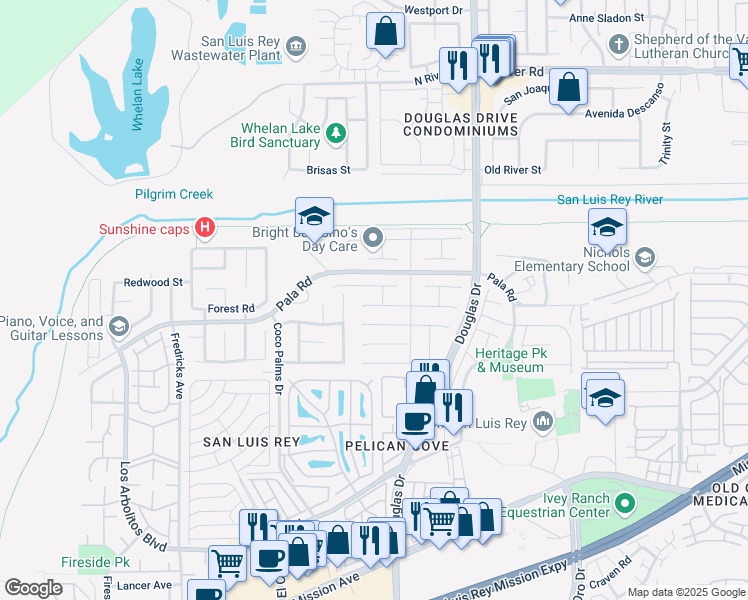 map of restaurants, bars, coffee shops, grocery stores, and more near 3912 Estancia Drive in Oceanside